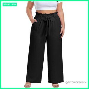 Plus Size High Waist Wide Leg Palazzo Pants with Pockets Casual Trousers